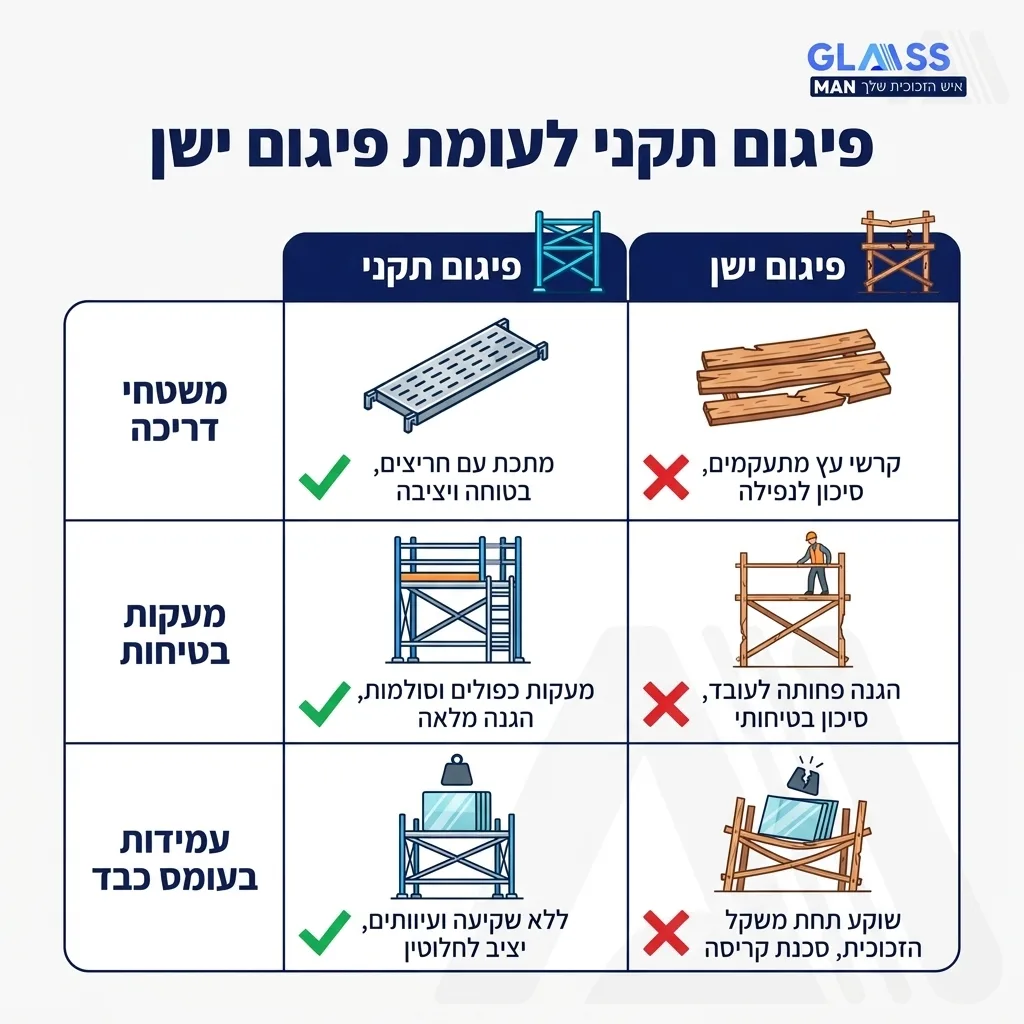 אינפוגרפיקה — פיגום תקני לעומת פיגום ישן: השוואה בין פיגום תקני, פיגום ישן