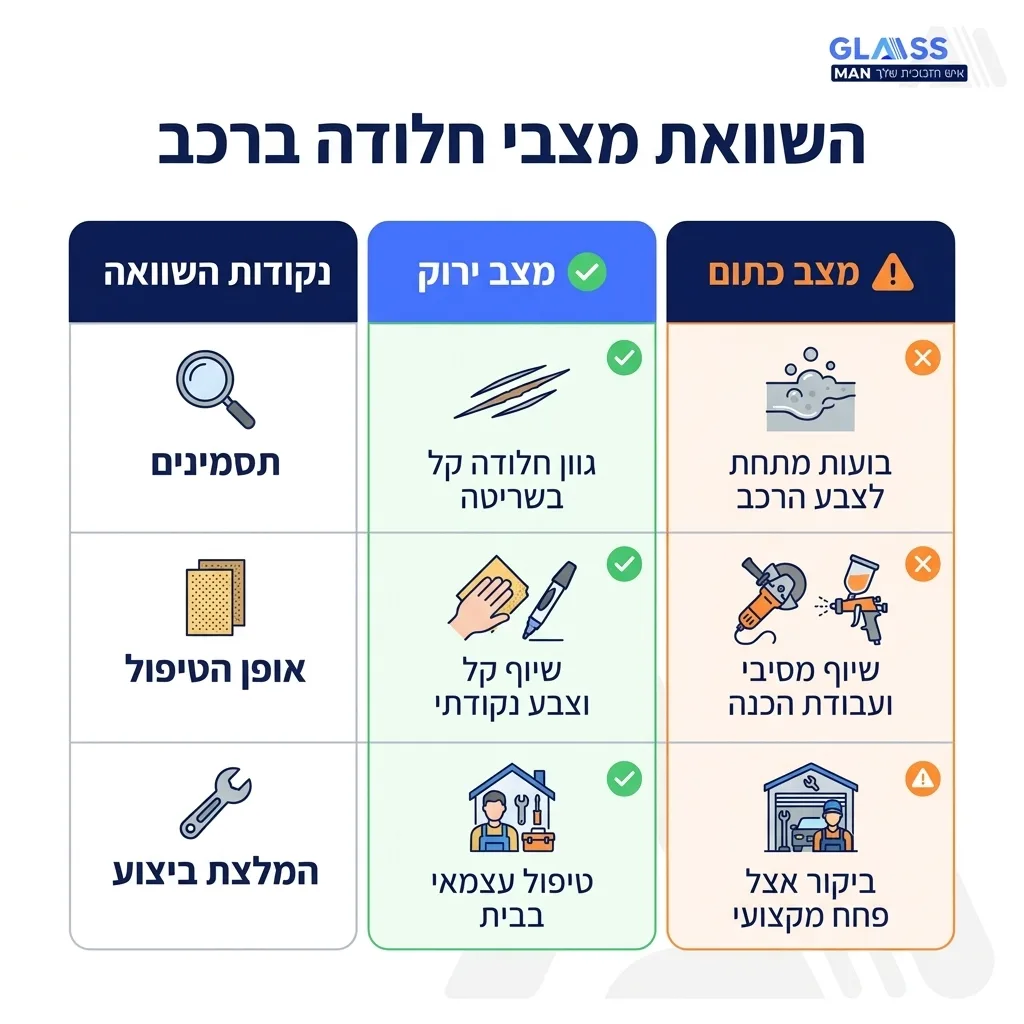 אינפוגרפיקה — השוואת מצבי חלודה ברכב: השוואה בין מצב ירוק, מצב כתום